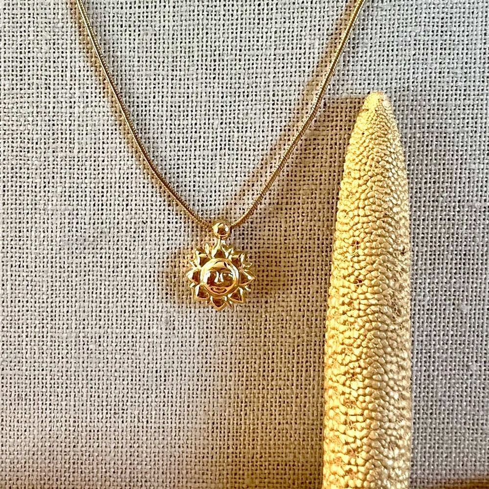 Vermeil Gold 1/2” Mini Sun over Sterling Silver on Vermeil 15” Chain